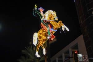 A neon cowboy rides a horse at The Neon Museum.