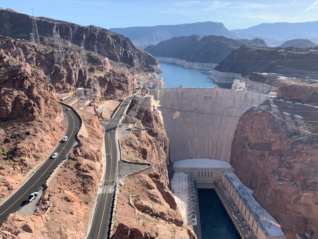 image from the sky showing hoover dam near las vegas, a popular activity