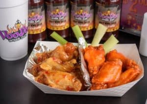Chicken wings with celery sticks from Voodoo Wing Company in Las Vegas