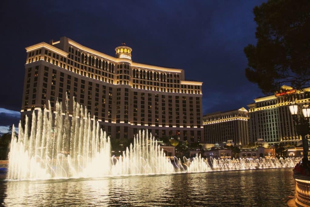 Fountains of Bellagio at night, Las Vegas.