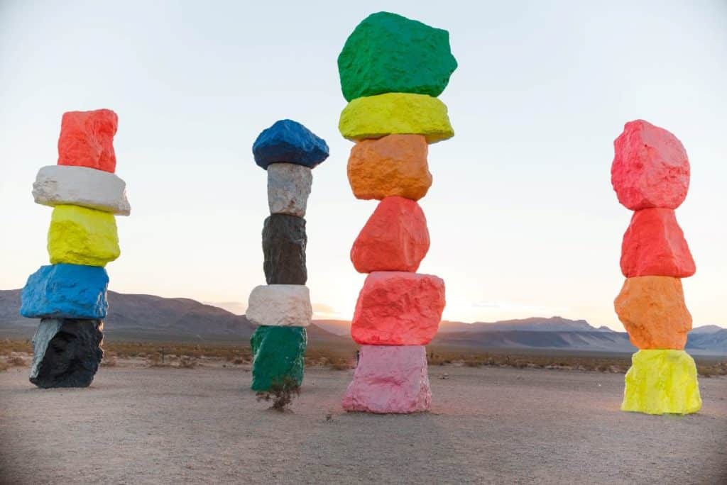 An image of four out of the seven Magic Mountains in Las Vegas.