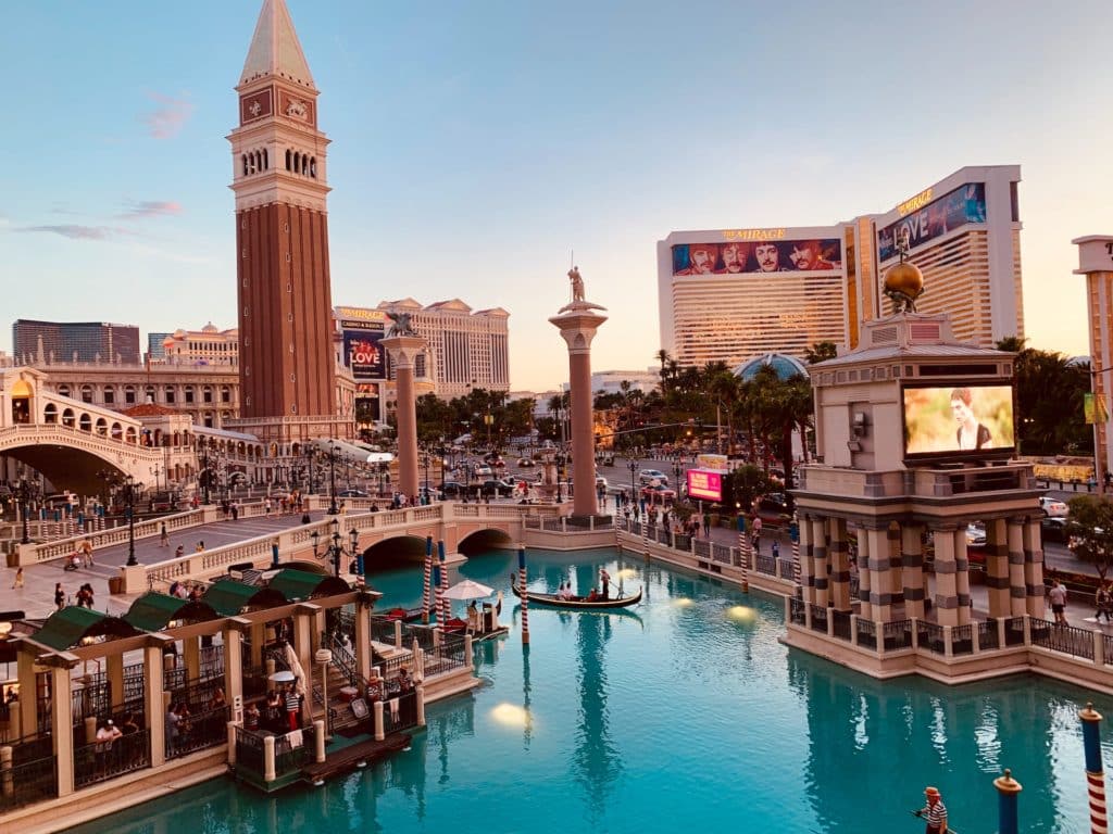 The Venetian Resort with canals and streets designed like Venice.
